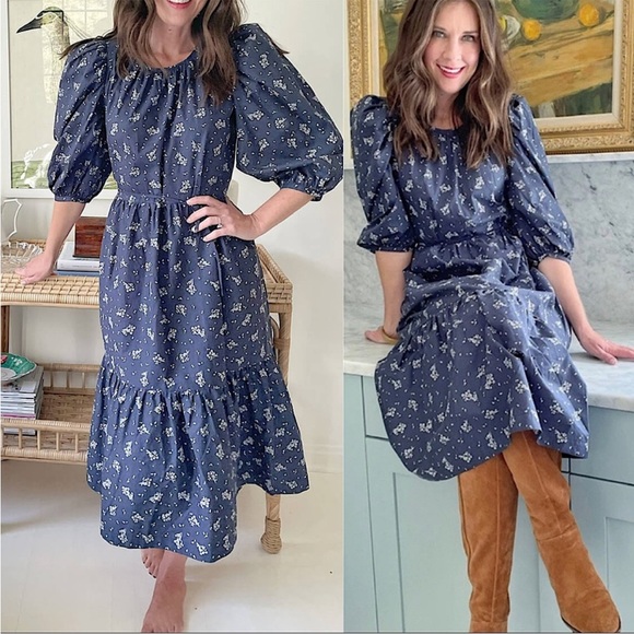 summersalt Dresses Summersalt Tiered Cotton Tie Waist Midi Dress